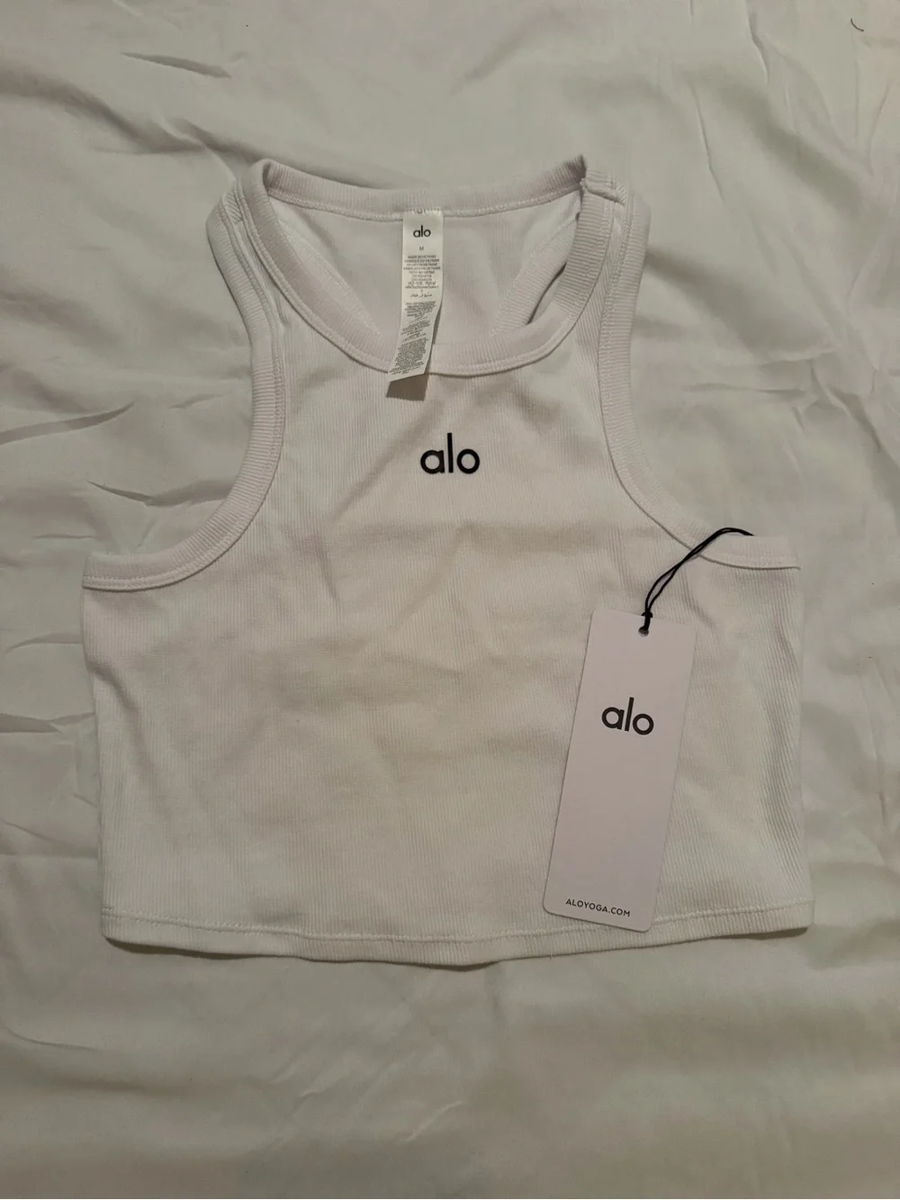 ALO Yoga White Ribbed High-Neck Crop Tank